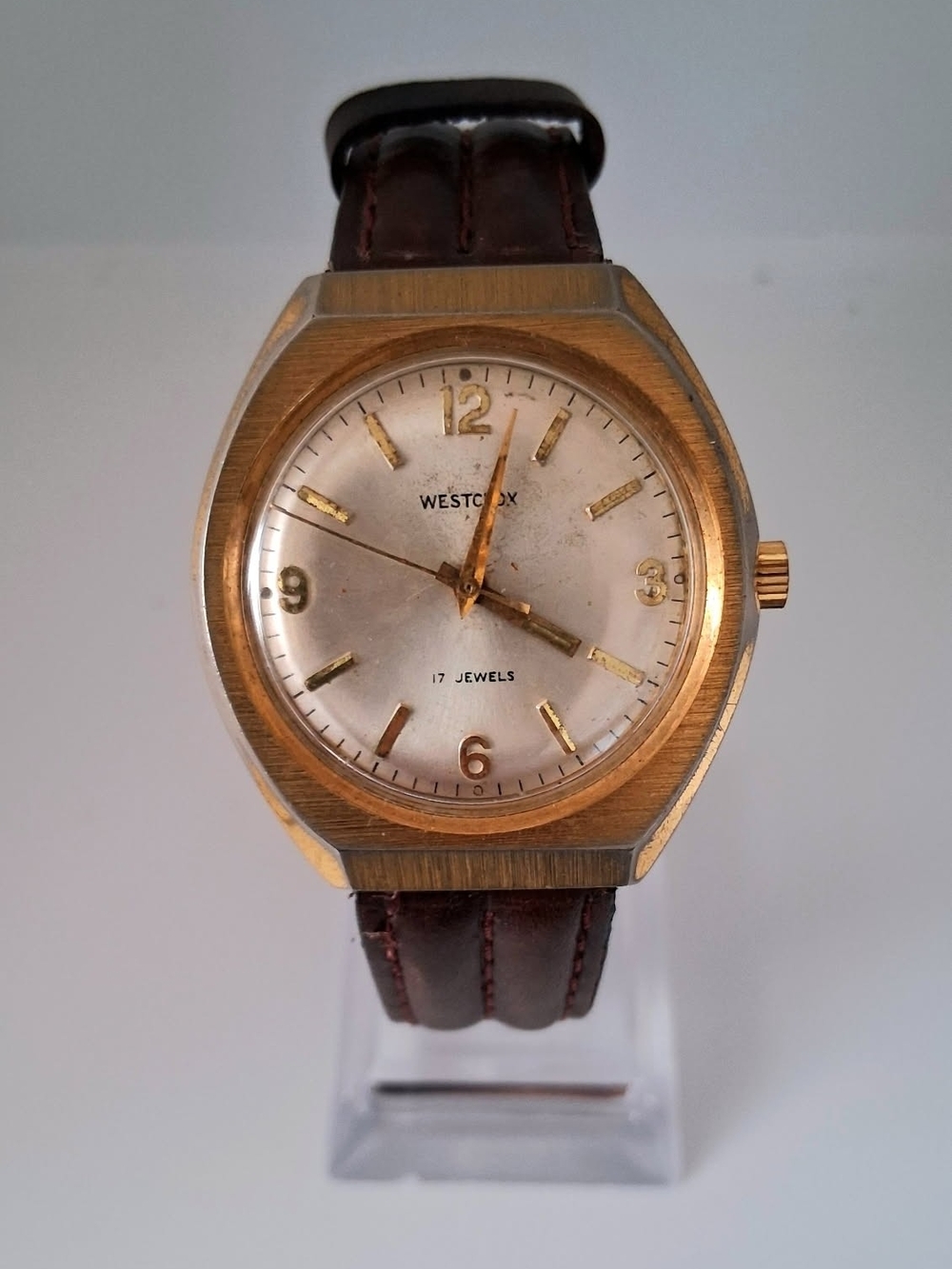 Vintage Westclox Men's Leather Mechanical Hand Wind Watch